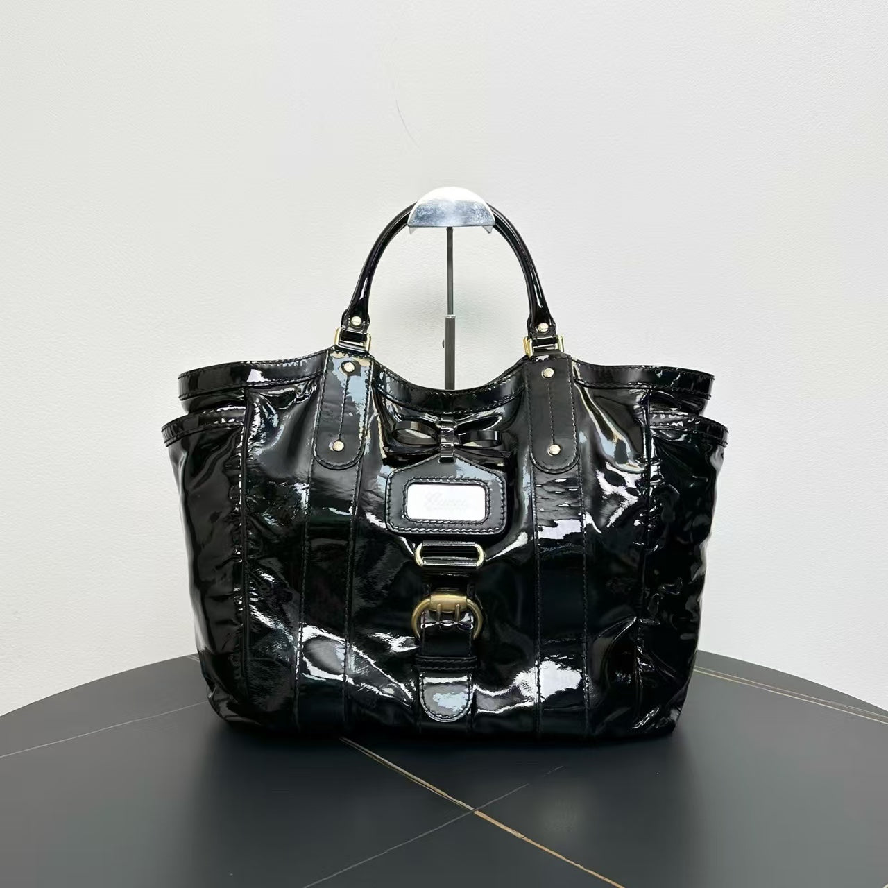 GLM-- Black Patent Leather Medium Tote Bag