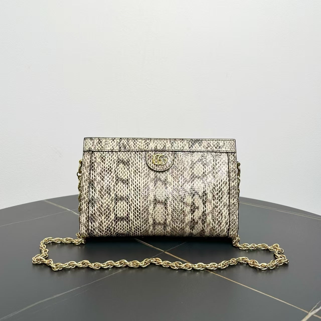 GLM-- Ophidia Python Leather Chain Bag Small Beige