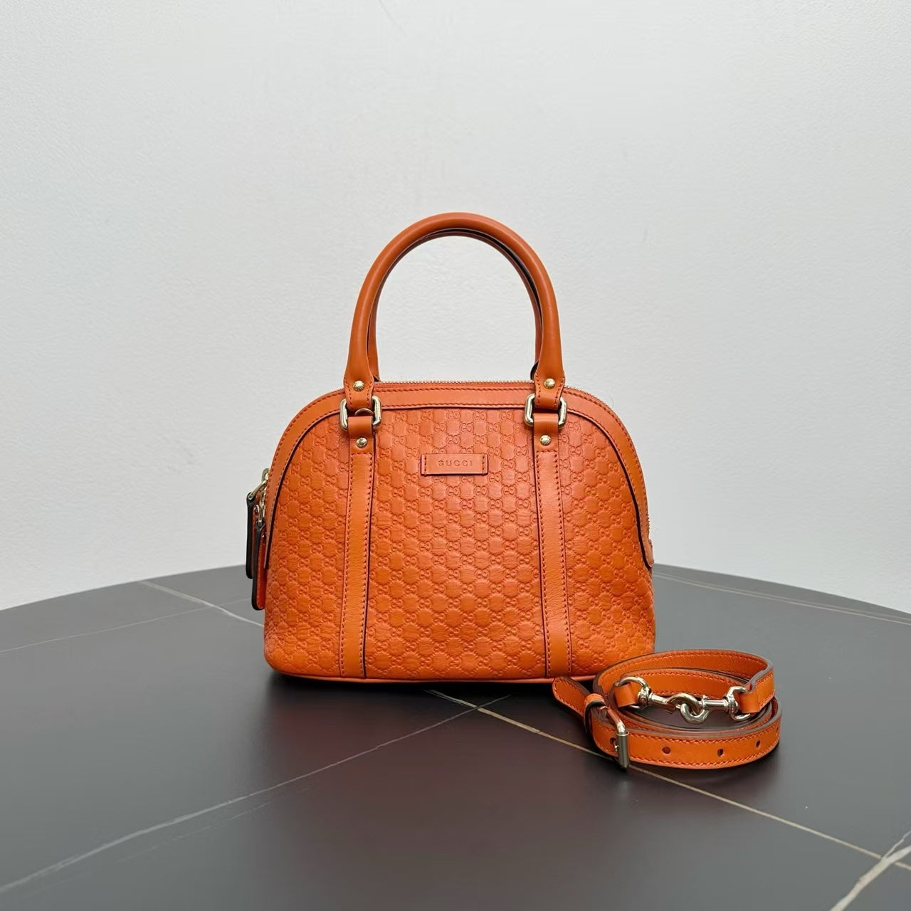 GLM-- Orange Leather Dome Satchel Bag