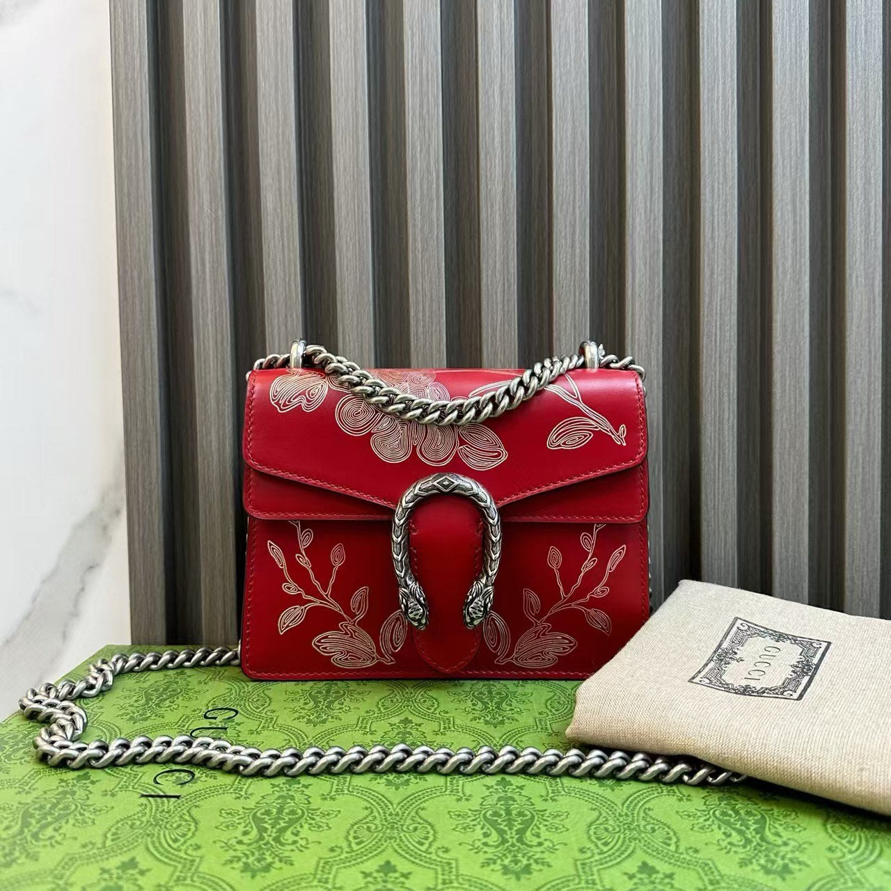 GLM-- Dionysus Red Leather Embroidered Small Shoulder Bag
