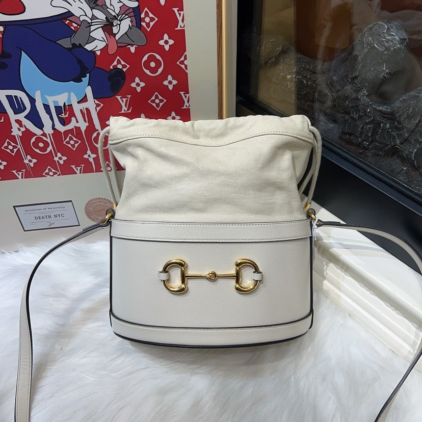 GLM-- White Horsebit 1955 Bucket Bag Medium Size