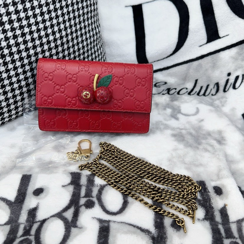 GLM-- Cherry Red Leather Embossed Mini Crossbody Bag