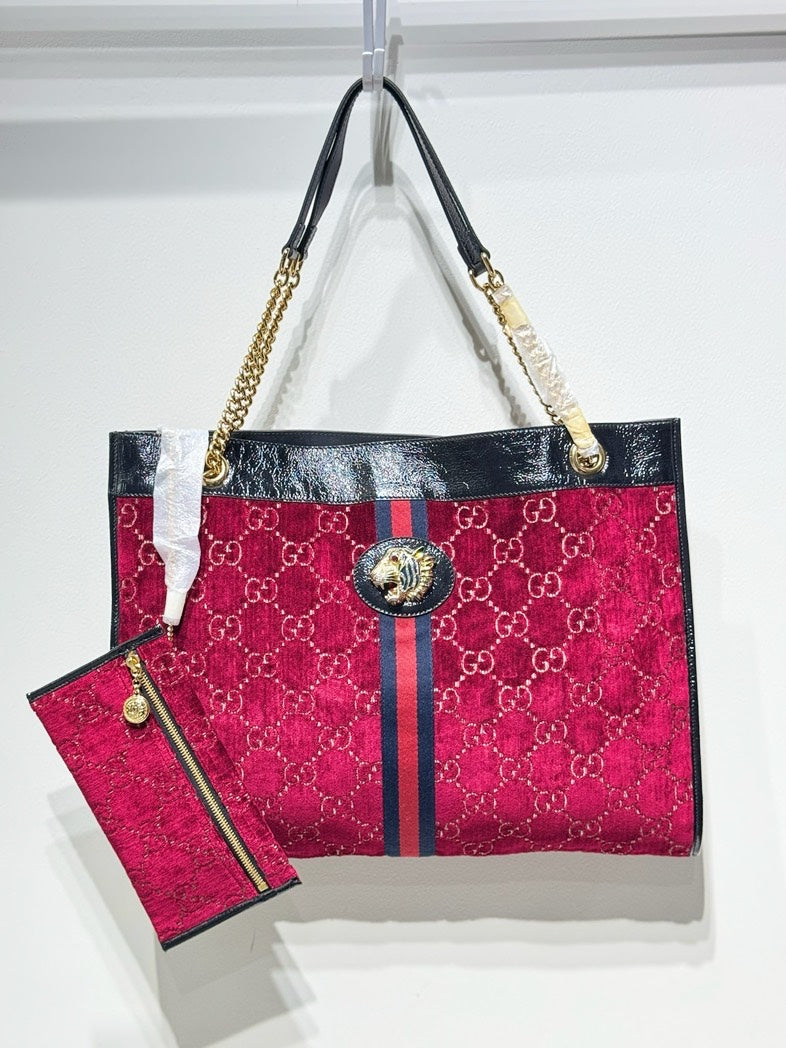 GLM-- Ophidia Red Velvet GG Supreme Tote Bag Medium