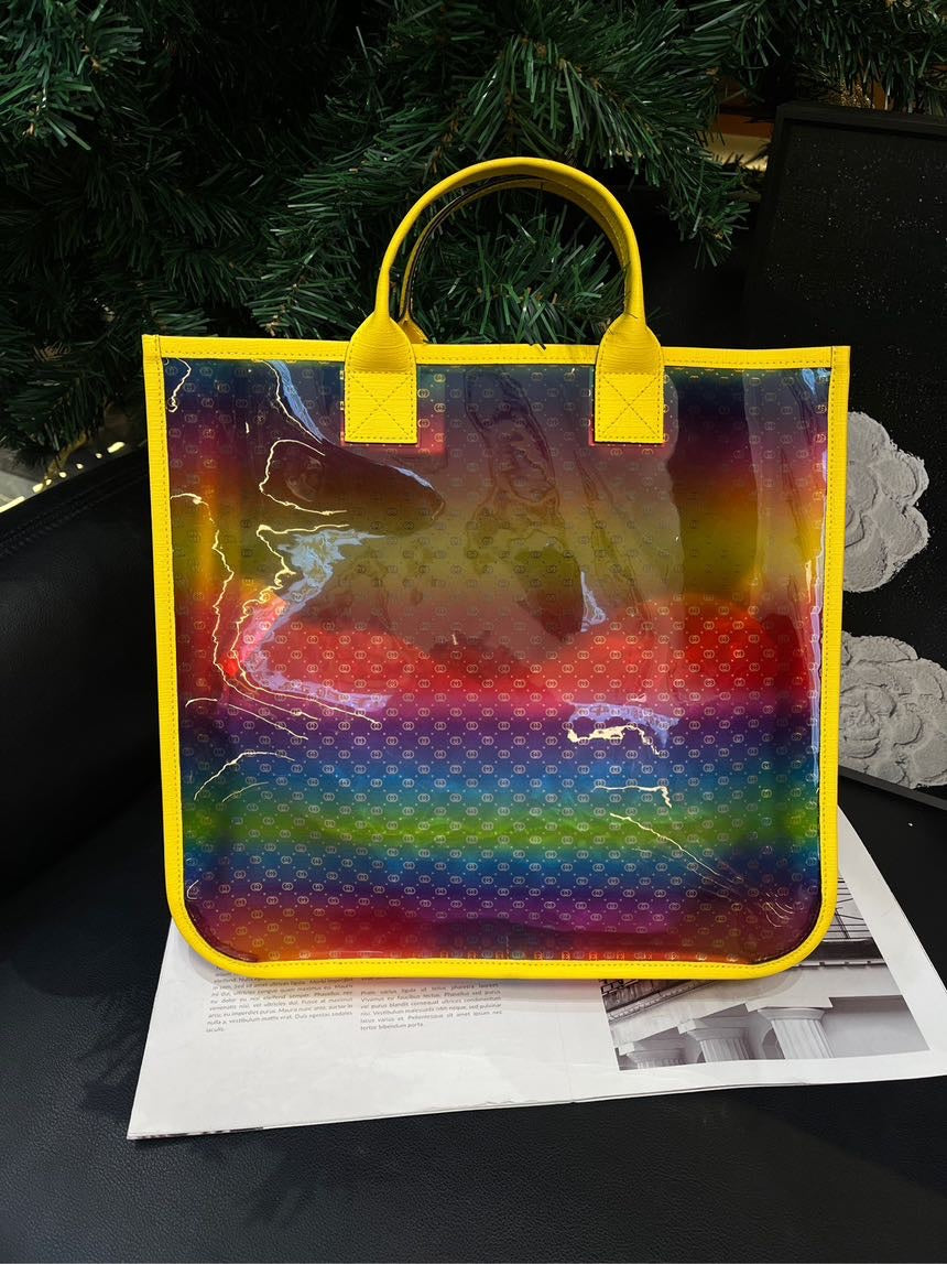 GLM-- Rainbow Gradient PVC Handbag Yellow Trim Medium
