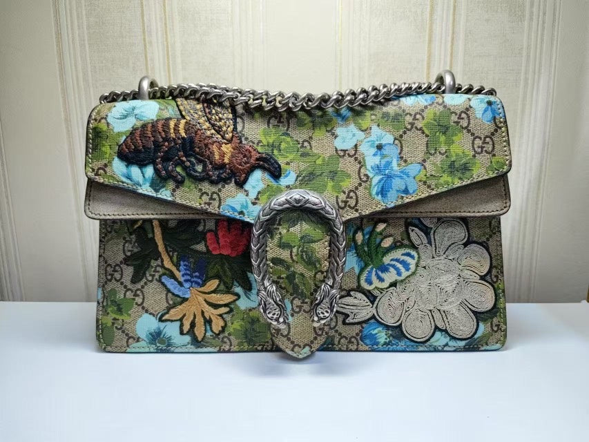 GLM-- Dionysus Beige Floral Embroidered Canvas Bag Medium