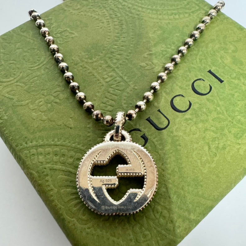 GLM-- Silver Ag925 Beaded Necklace with Logo Pendant