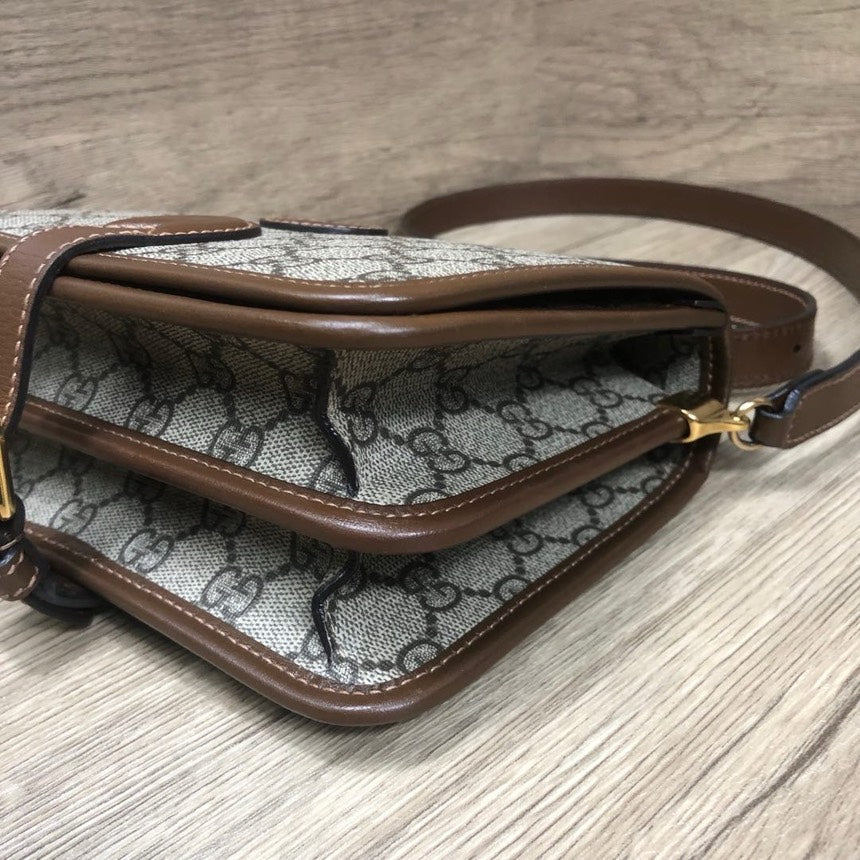 GLM-- Beige Brown GG Supreme Canvas Small Crossbody Bag
