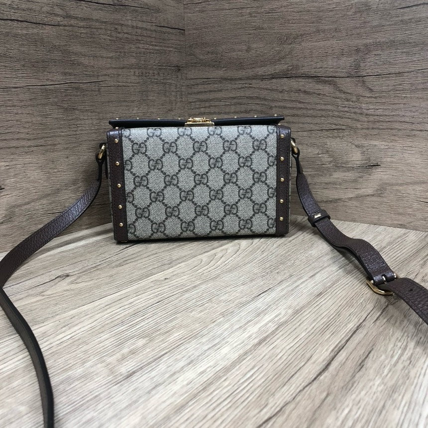 GLM-- GG Canvas Brown Leather Trunk Bag