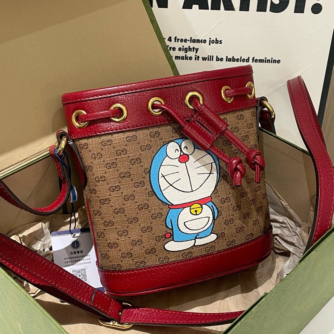 GLM-- Doraemon Red Brown Bucket Bag