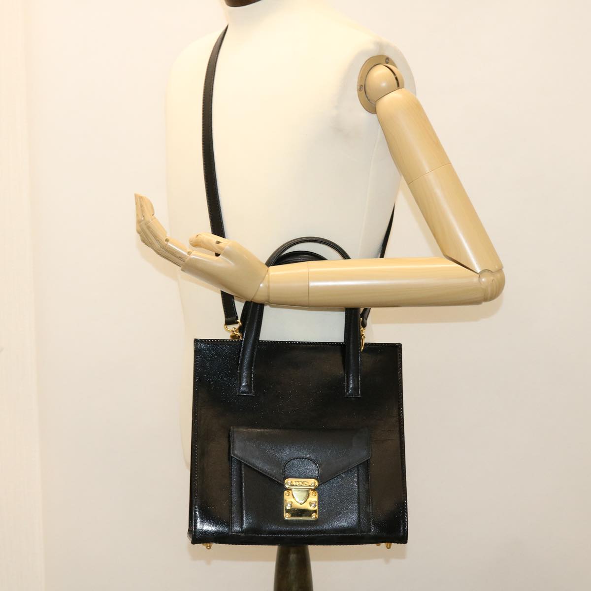 FENDI Hand Bag Leather 2way Black rd4371