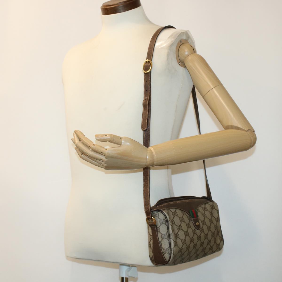 GUCCI GG Canvas Web Sherry Line Shoulder Bag Beige Red 89.02.018 rd4964