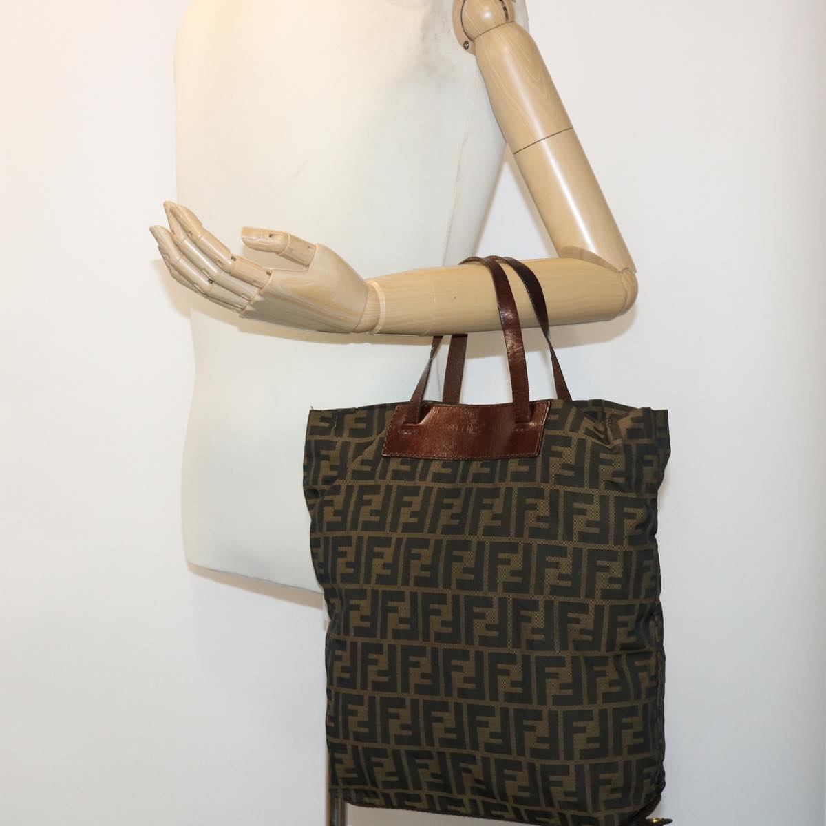 FENDI Zucca Canvas Tote Bag Nylon Brown Black rd5437