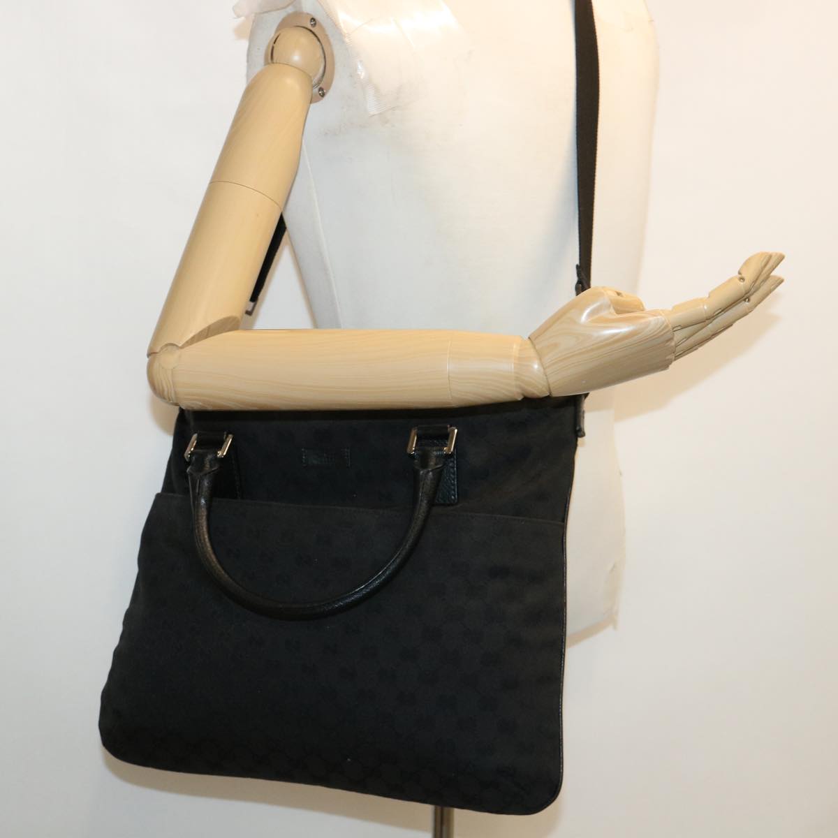 GUCCI GG Canvas Hand Bag 2way Black 122797 ro853