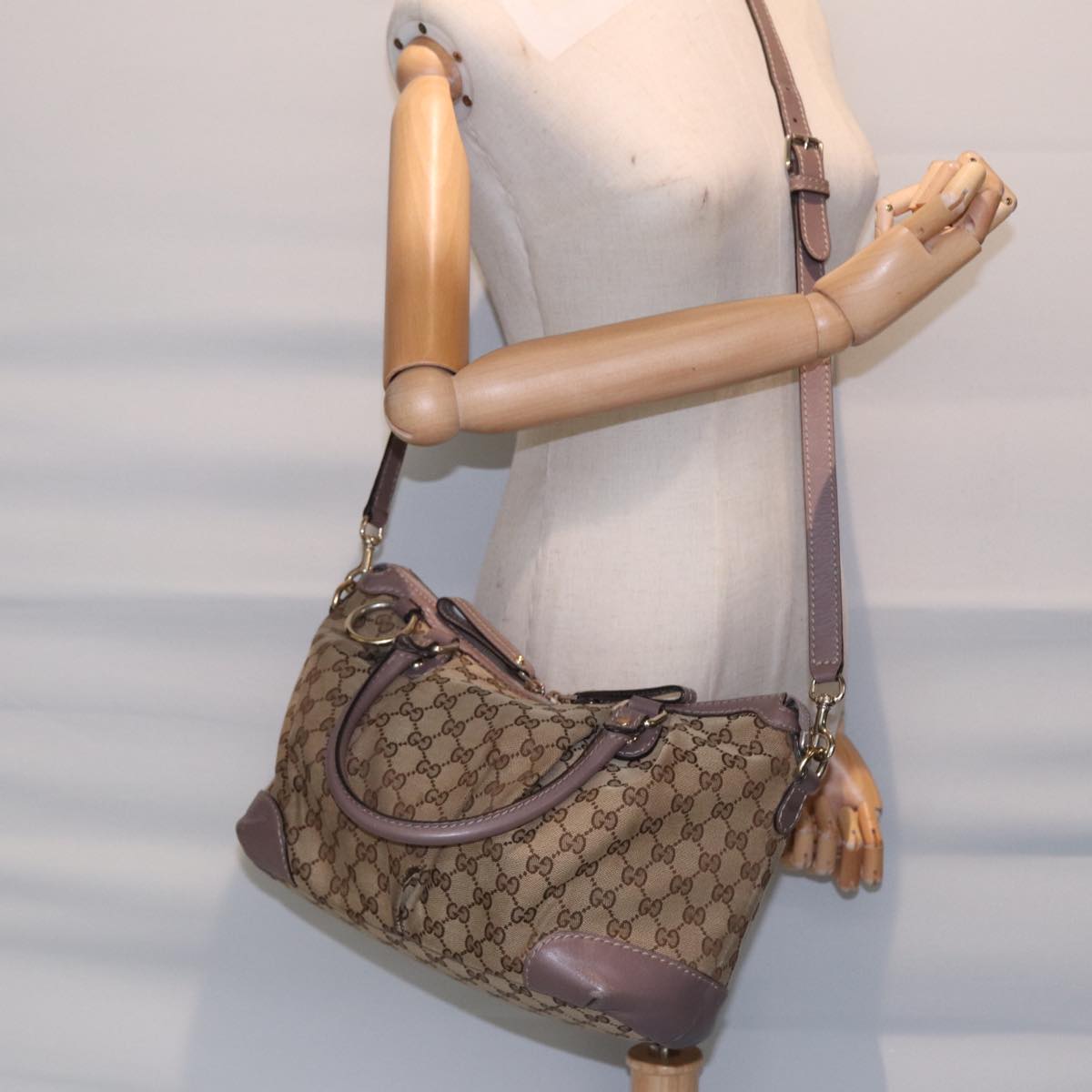 GUCCI GG Canvas Hand Bag 2way Beige Gold tb1123
