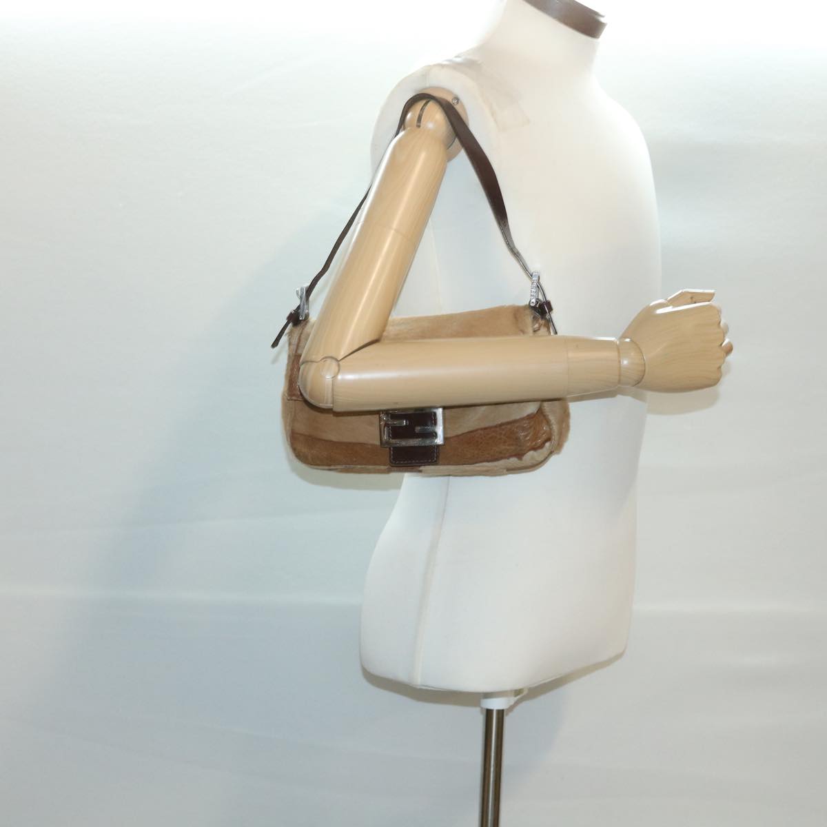 FENDI Mamma bucket Shoulder Bag Unborn Calf SkinLeather Brown tb419