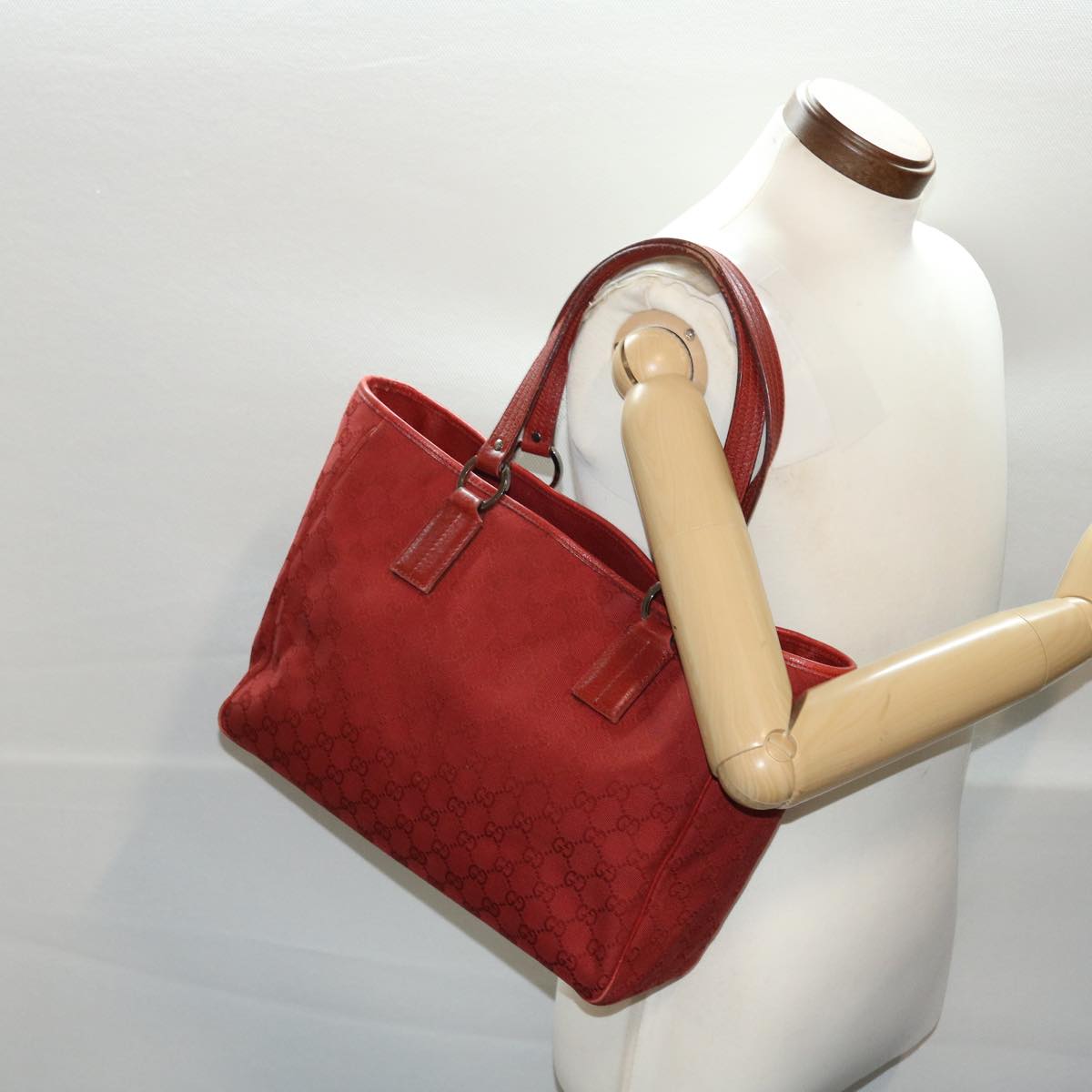 GUCCI GG Canvas Tote Bag Red 113017 tb802