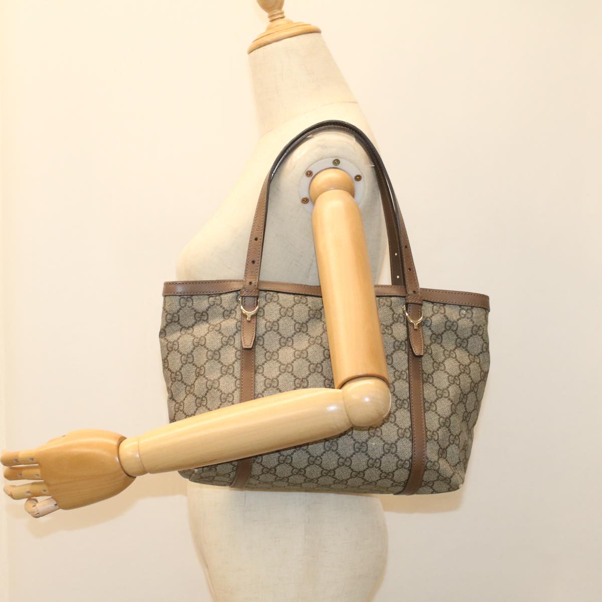 GUCCI GG Canvas Tote Bag PVC Leather Beige 336776 tb900