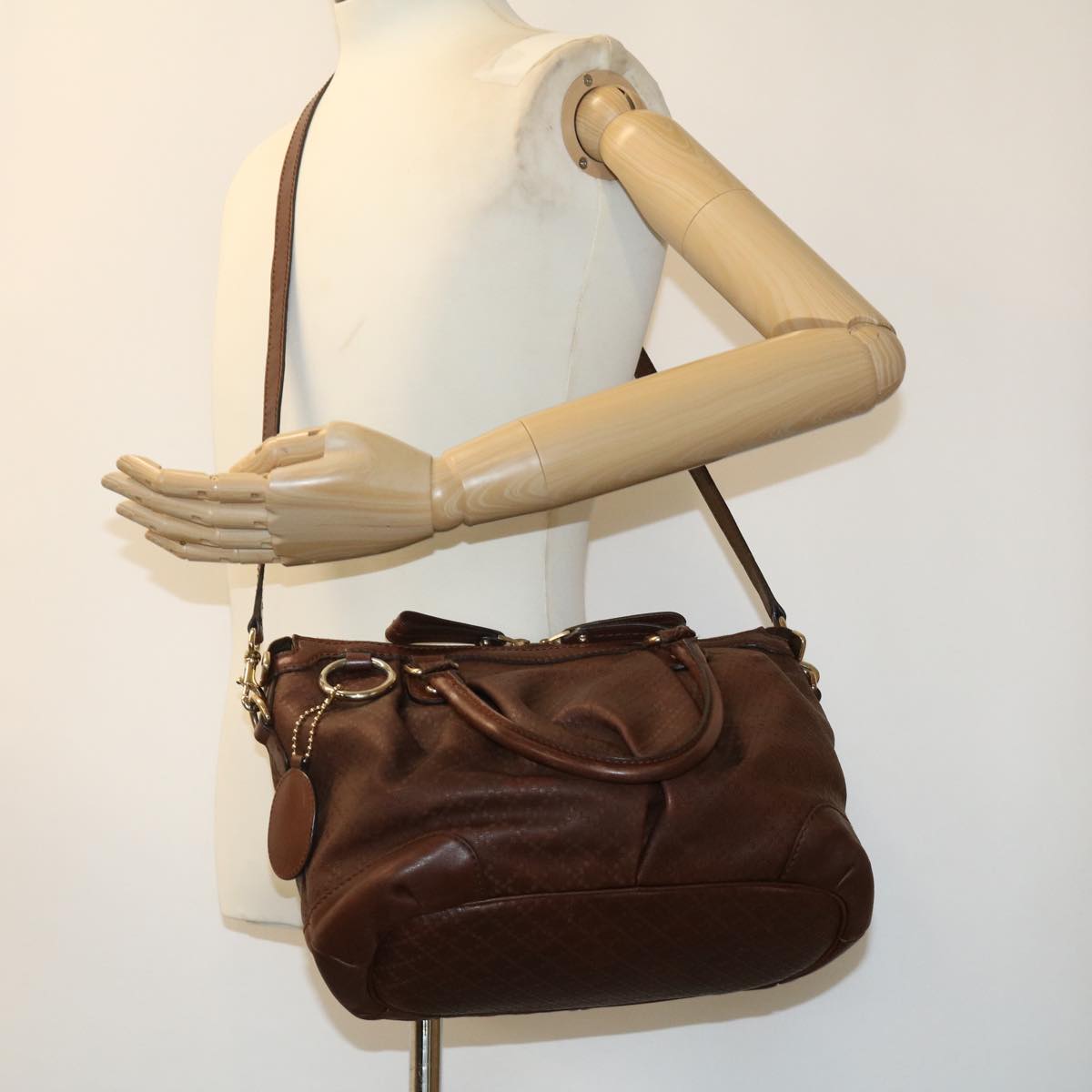 GUCCI Diamant Hand Bag Leather 2way Brown th2885