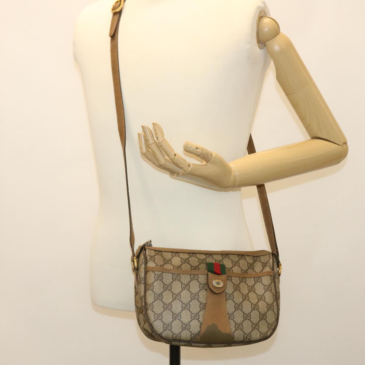 GUCCI GG Canvas Web Sherry Line Shoulder Bag Beige Red Green 8902032 th3418