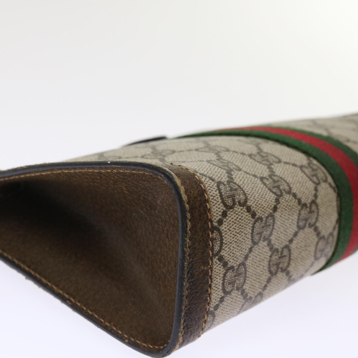 GUCCI GG Canvas Web Sherry Line Clutch Bag Beige Red 67•014•2125 th3776