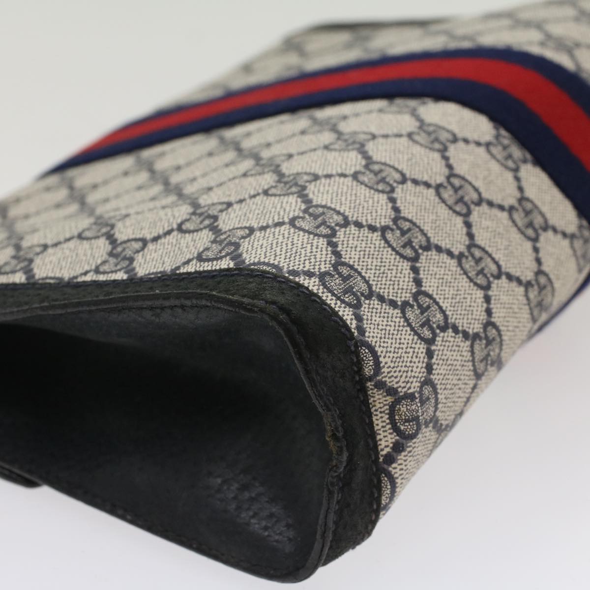 GUCCI GG Canvas Sherry Line Clutch Bag PVC Leather Red Navy gray th3865