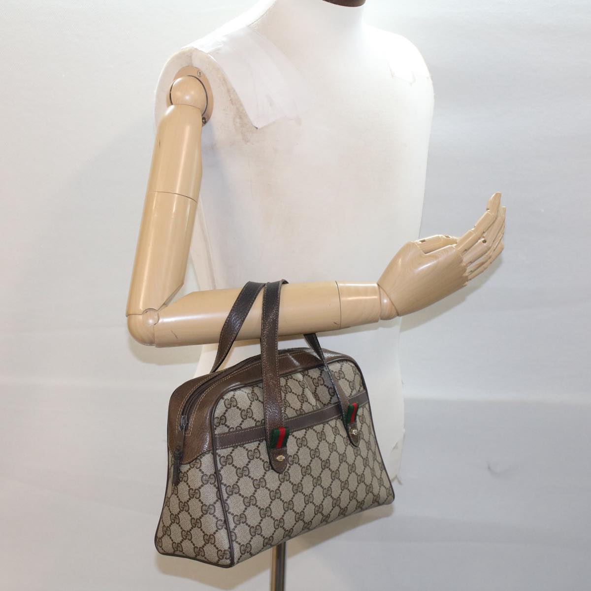 GUCCI GG Canvas Web Sherry Line Hand Bag Beige Red Green 39.02.053 th3932