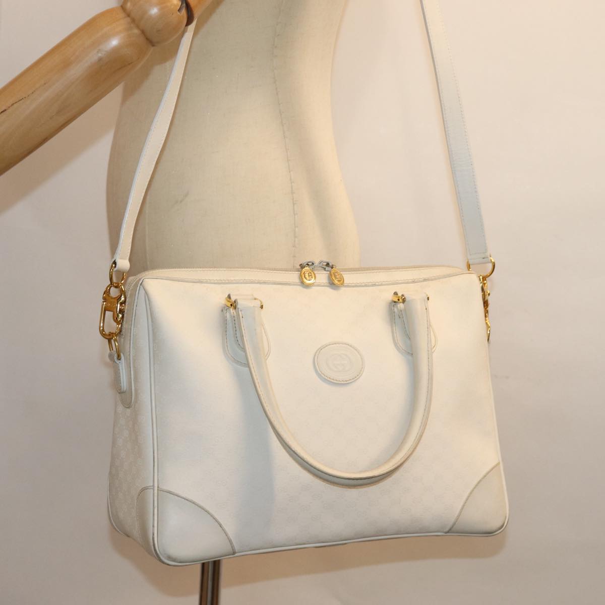 GUCCI Micro GG Canvas Hand Bag PVC 2way White 002 123 0167 th4828