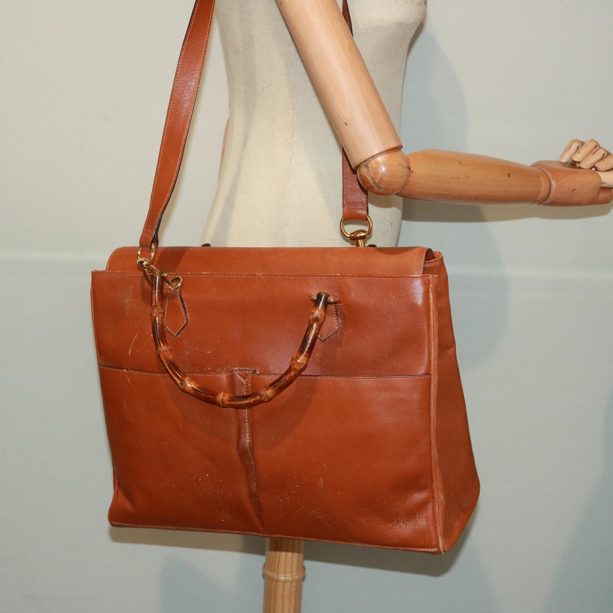 GUCCI Bamboo Hand Bag Leather 2way Brown 002 2855 0322 0 th5022