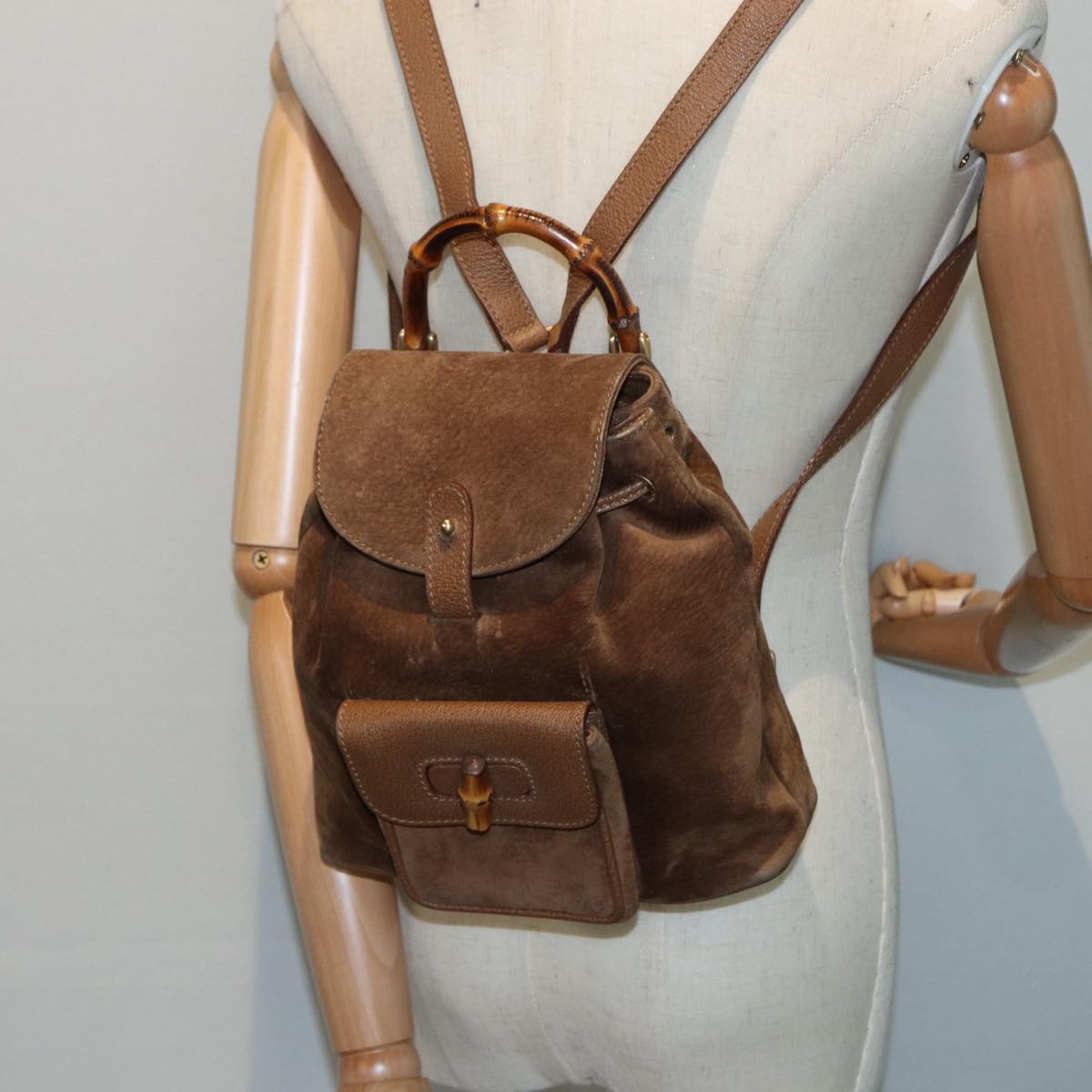 GUCCI Bamboo Backpack Suede Brown Gold 003 2852 0030 0 th5280