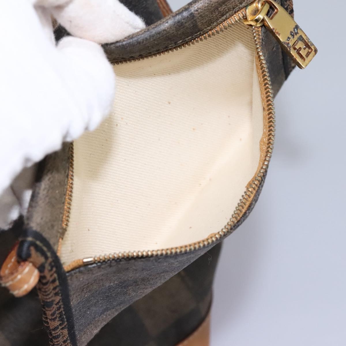 FENDI Pecan Canvas Shoulder Bag PVC Leather Brown th5553