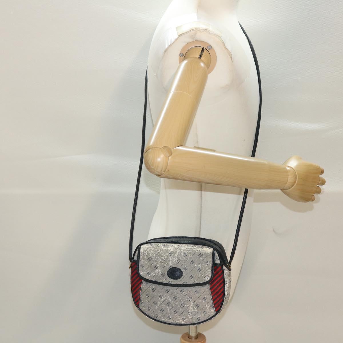 GUCCI Shoulder Bag PVC Leather Navy Gray Red ti1146