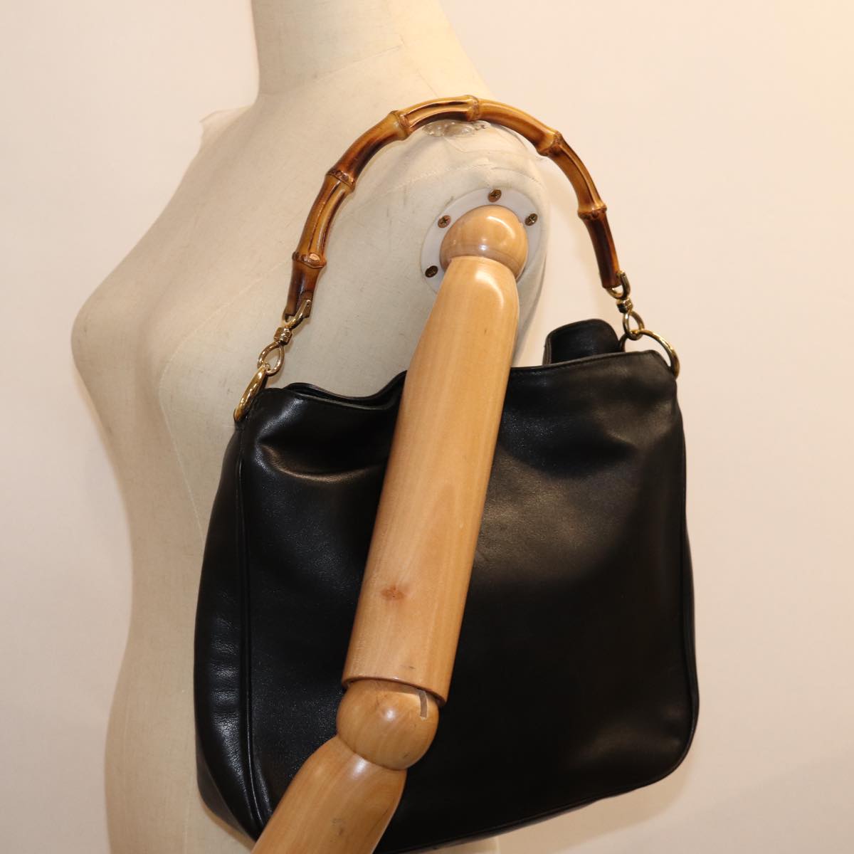 GUCCI Bamboo Hand Bag Leather Black 001 2113 1638 ti1685