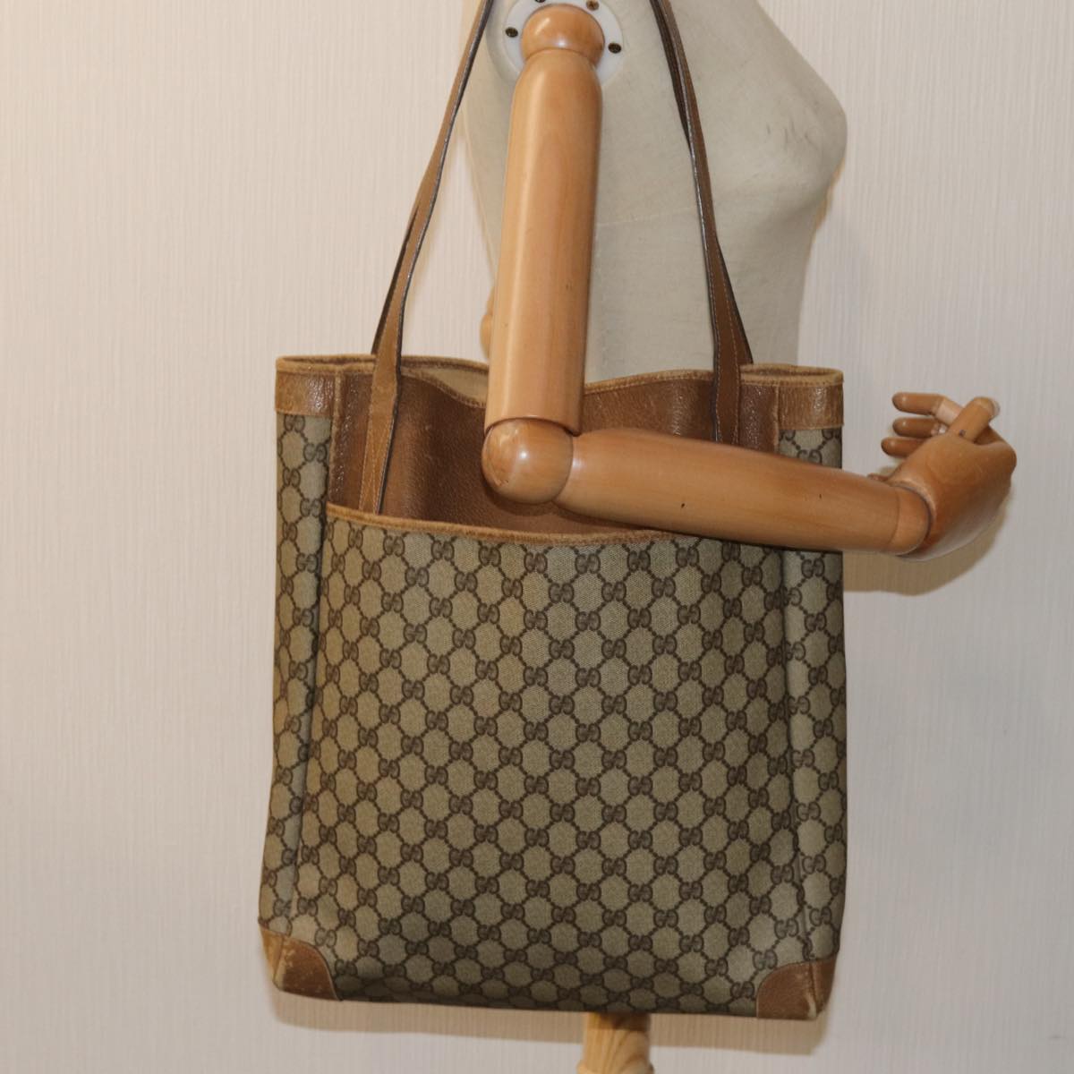 GUCCI GG Supreme Tote Bag PVC Leather Beige Brown 002 115 0135 ti1798
