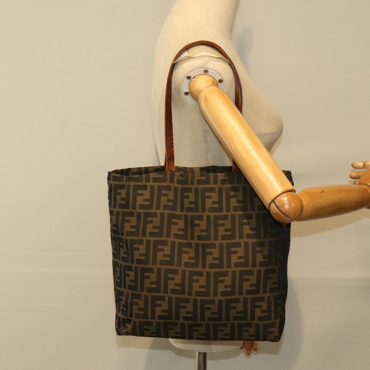 FENDI Zucca Canvas Tote Bag Brown Black Silver ti2007