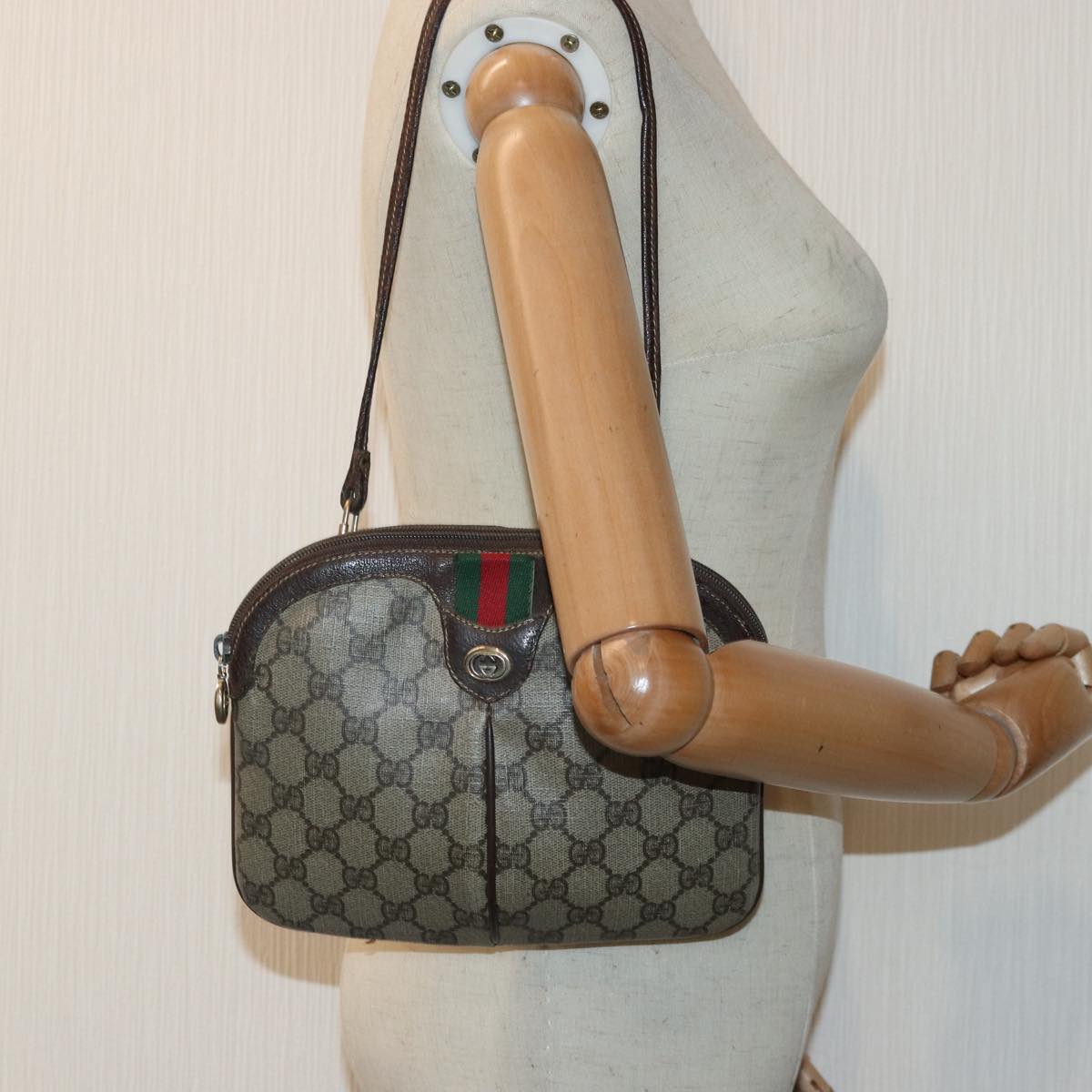 GUCCI GG Supreme Web Sherry Line Shoulder Bag PVC Beige 904 02 047 ti2026
