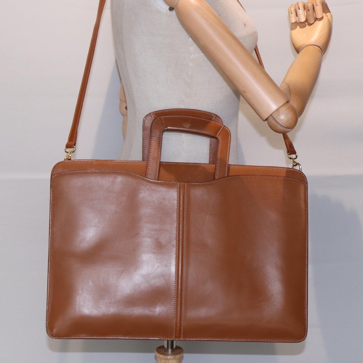 GUCCI Hand Bag Leather 2way Brown Gold ti2042
