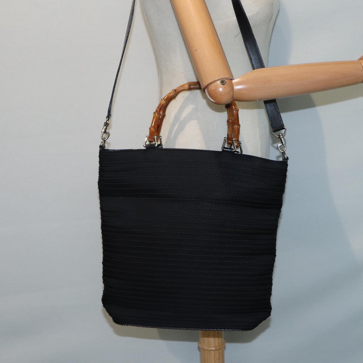 GUCCI Bamboo Shoulder Bag Nylon 2way Black 002 1998 0441 ti2050