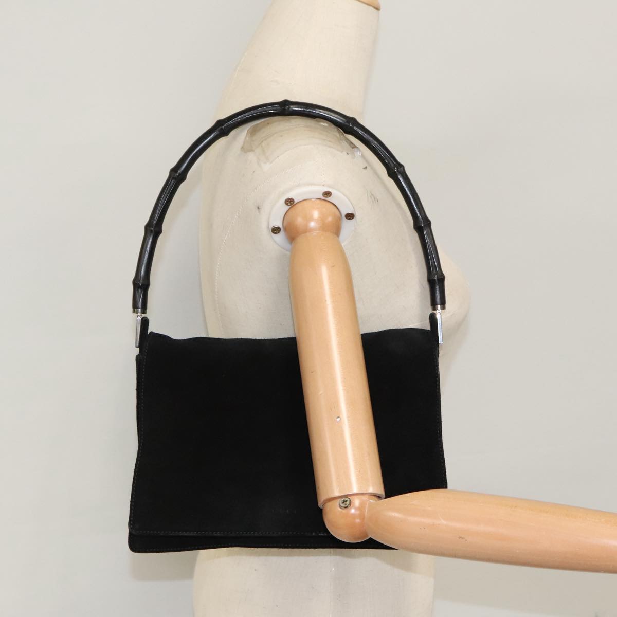 GUCCI Bamboo Shoulder Bag Suede Black 001 3239 ti2332