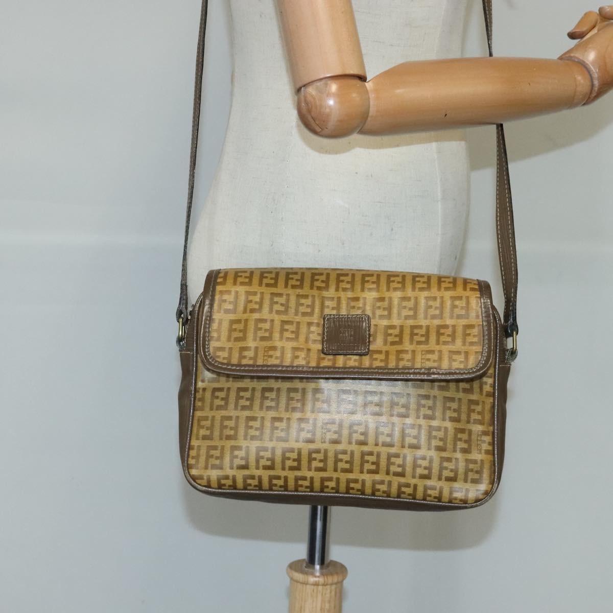 FENDI Zucchino Canvas Shoulder Bag Coated Canvas Brown ti2336