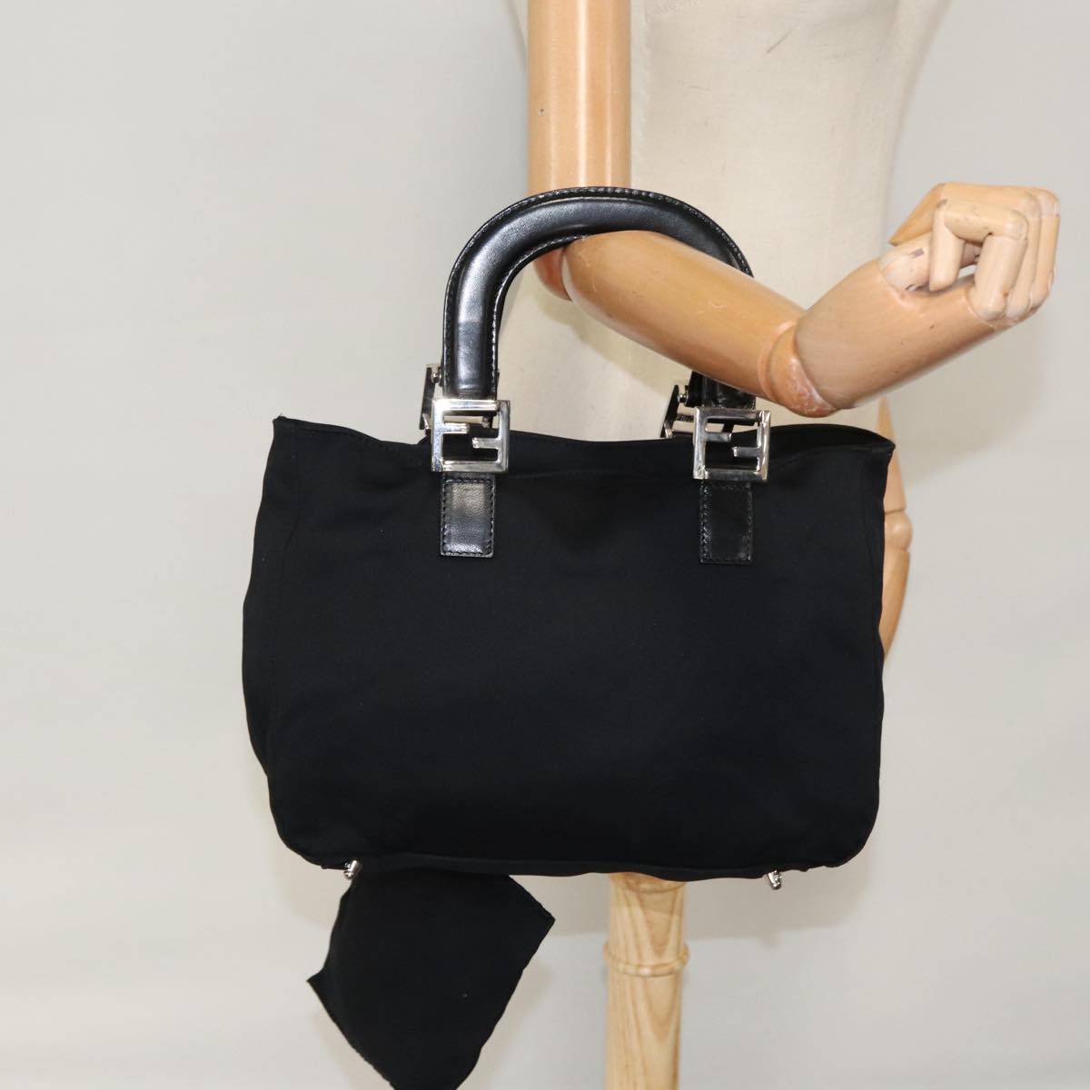 FENDI Hand Bag Nylon Black Silver ti2387
