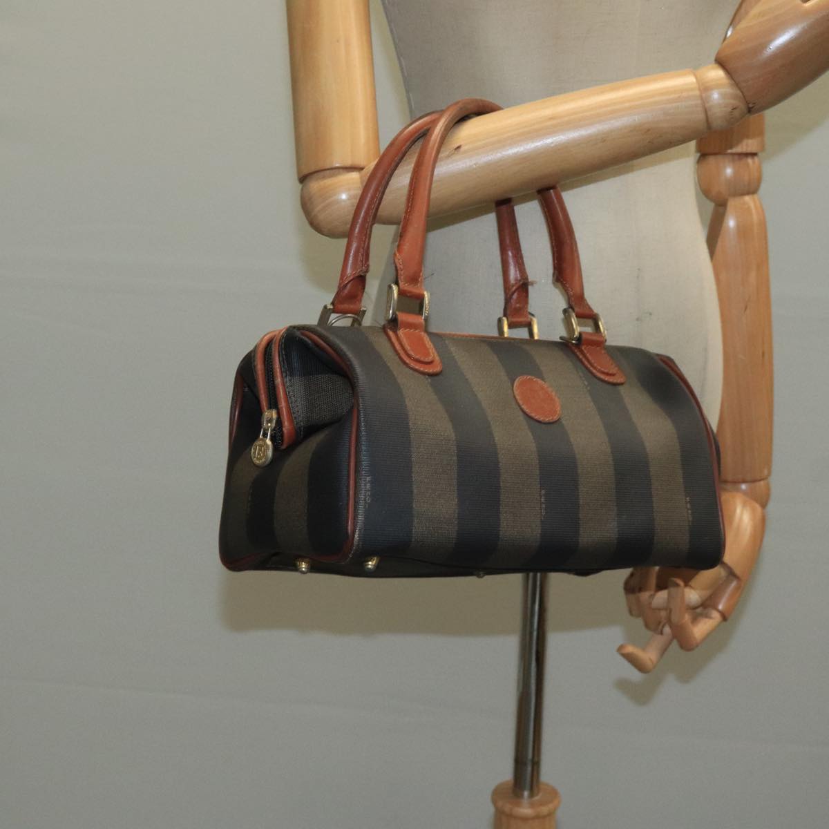 FENDI Pecan Canvas Hand Bag Brown Black ti2610