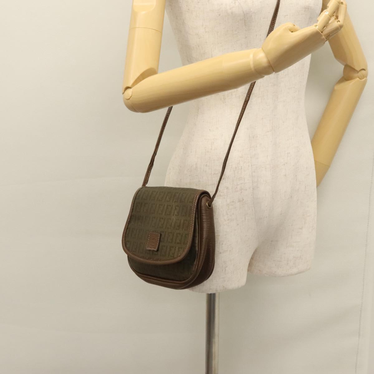 FENDI Zucchino Canvas Shoulder Bag Gold ti2659