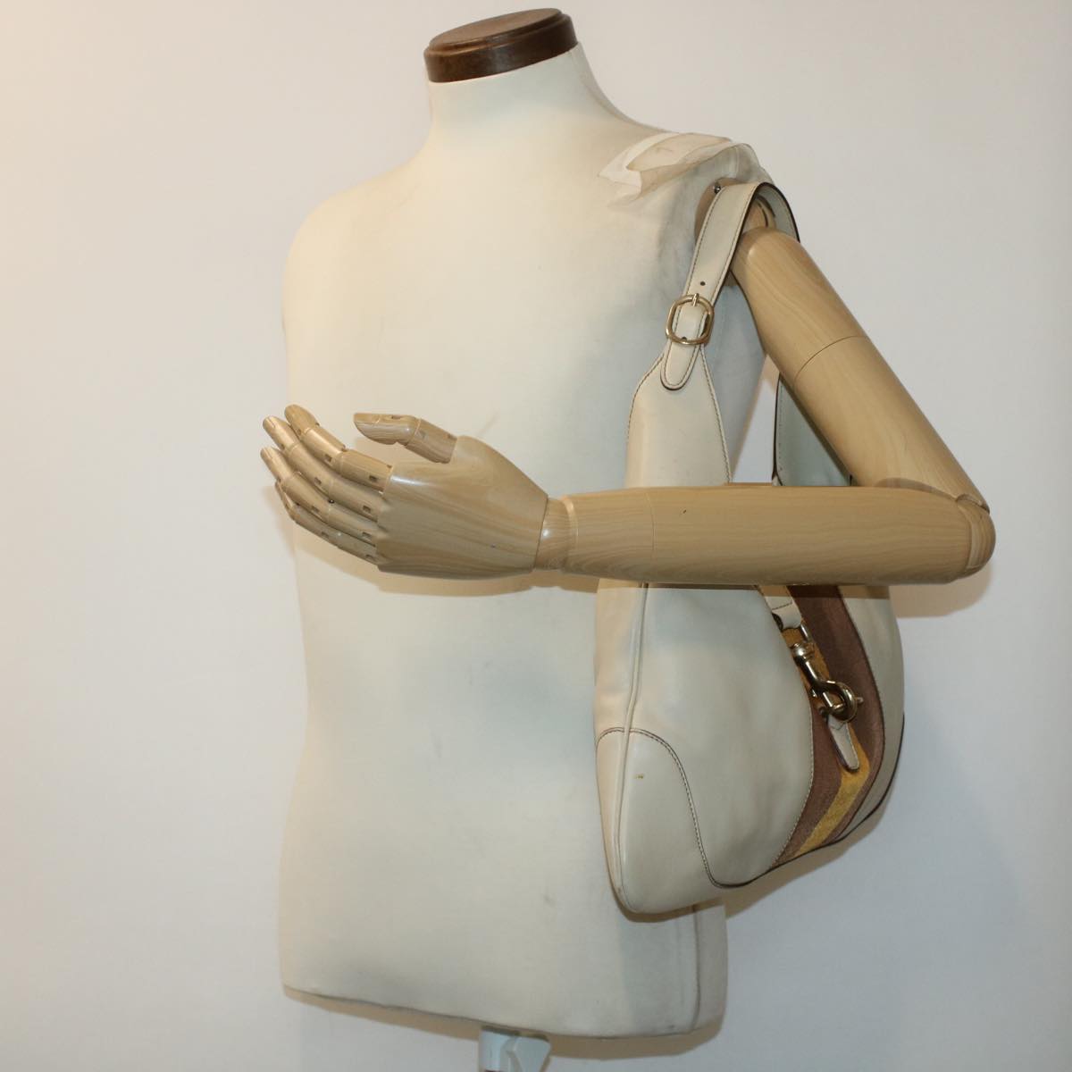 GUCCI Sherry Line Jackie Shoulder Bag Leather Beige Brown 153029 uy125