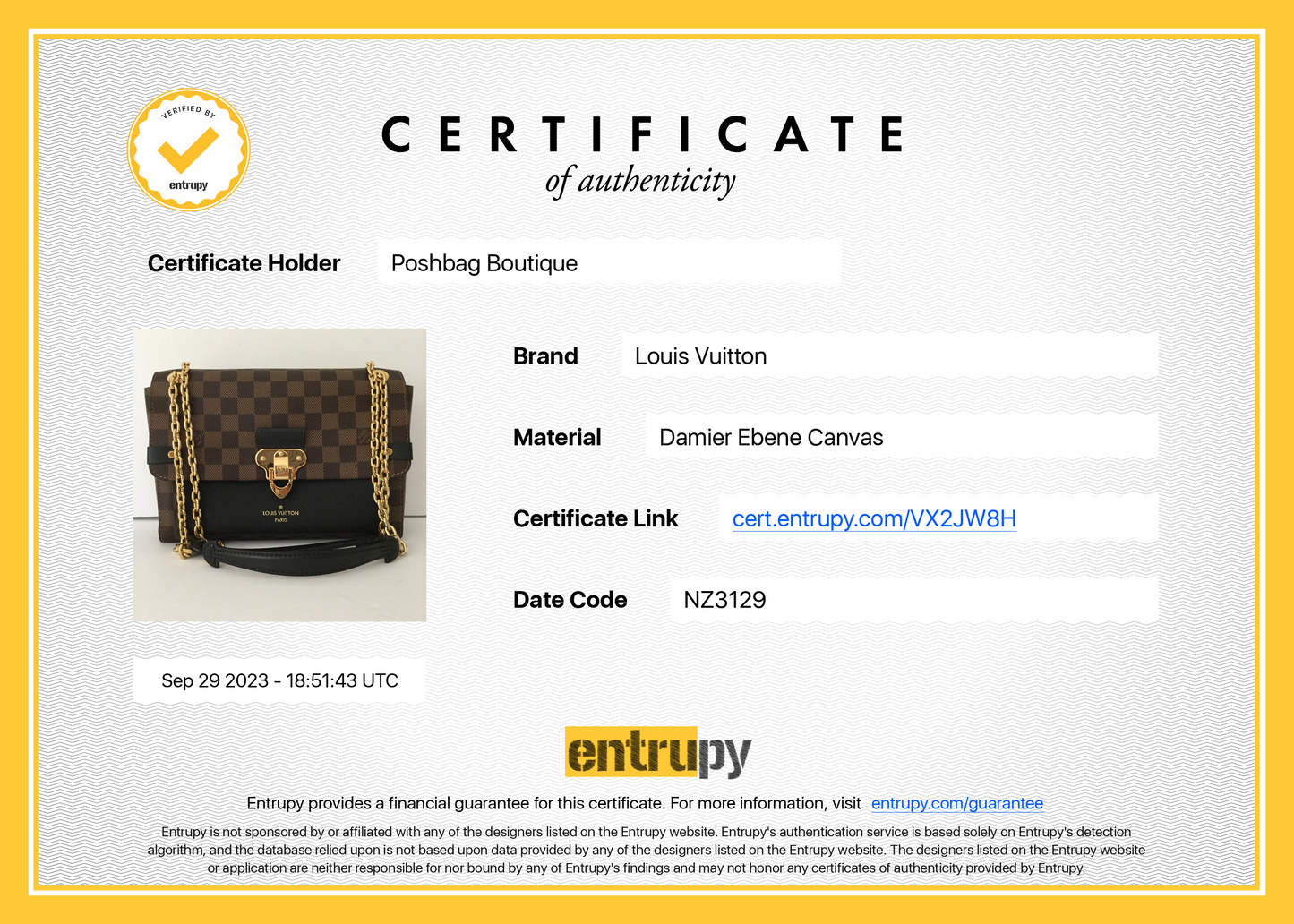 Louis Vuitto Vavin PM Damier Ebene Canvas Bag