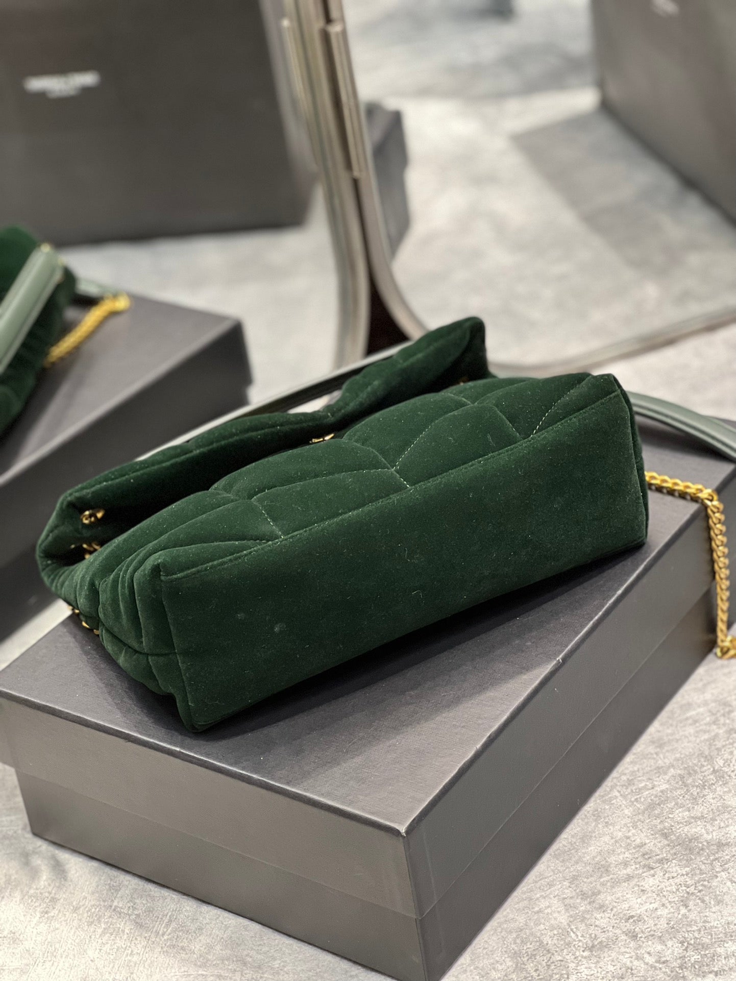 GLAMI Puffer Small Chain Bag Dark Green For Women, Women’s Bags 11.4in/29cm YSL‎