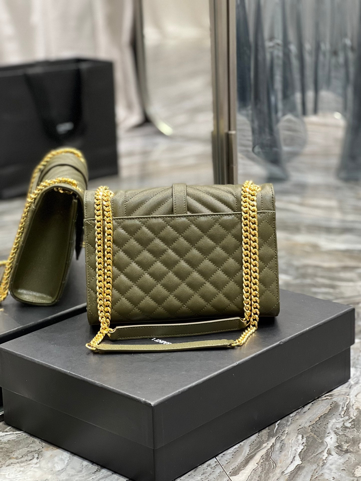 GLAMI Envelope MeGLAMIum Chain Bag Dark Green For Women, Women’s Bags 9.4in/24cm YSL