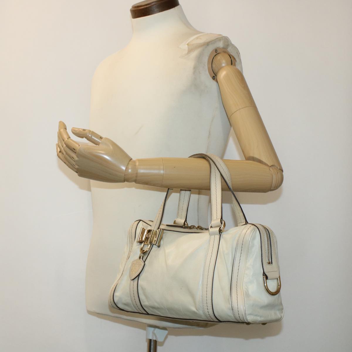 GUCCI Boston Bag Leather White 181487 yb122