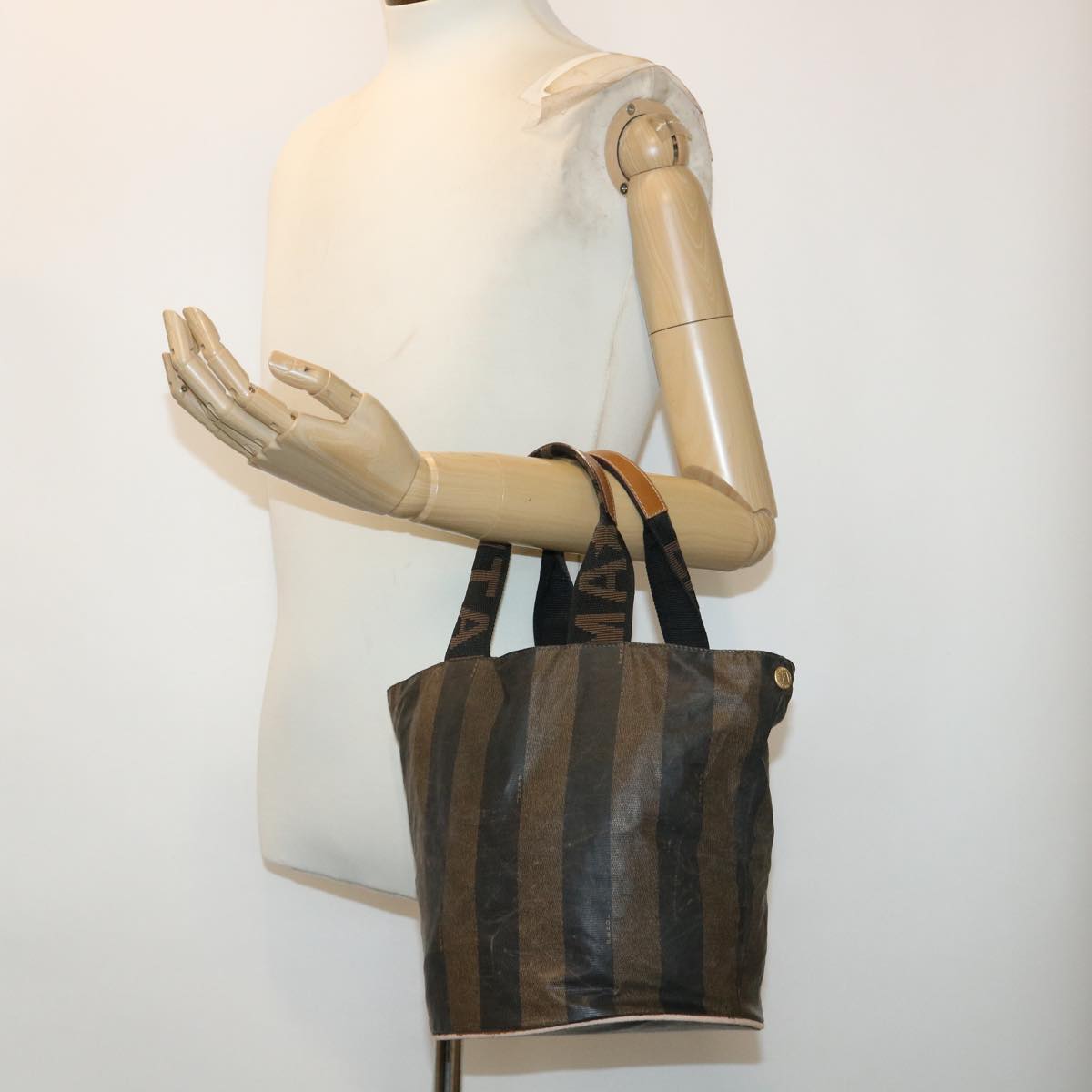 FENDI Pecan Canvas Hand Bag Nylon Brown Black yb256