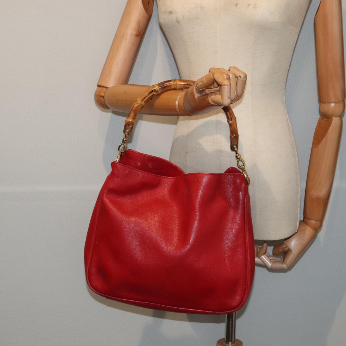 GUCCI Bamboo Hand Bag Leather Red 001 2113 1638 yb582