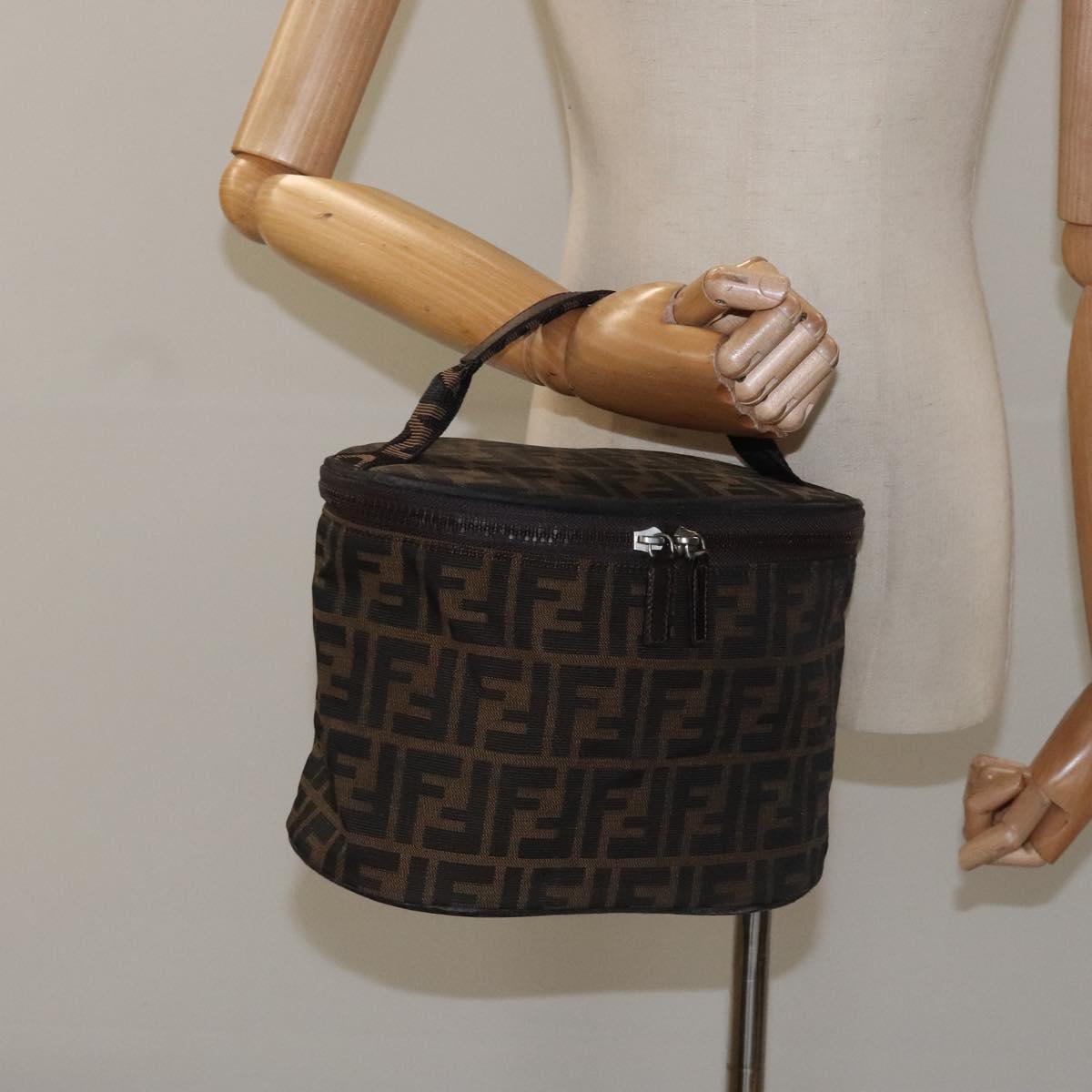 FENDI Zucca Canvas Vanity Hand Bag Brown Black yb723